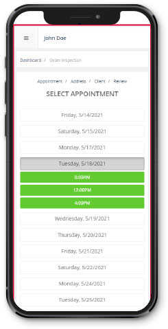 A screenshot showing inspection availability in the Real Estate Dashboard